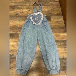 Vintage Blue Denim Kids Jumpsuit with Heart Detail 100%Cotton